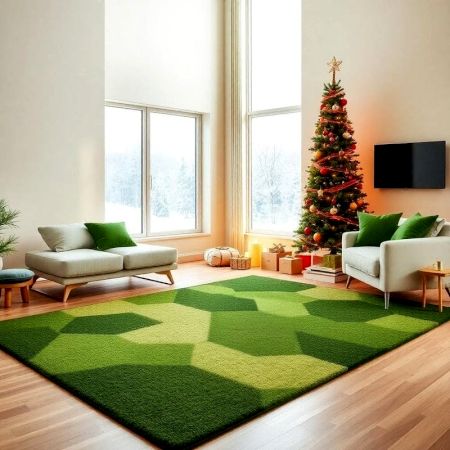 Handcrafted Green Geometric Modern Living Room Rug